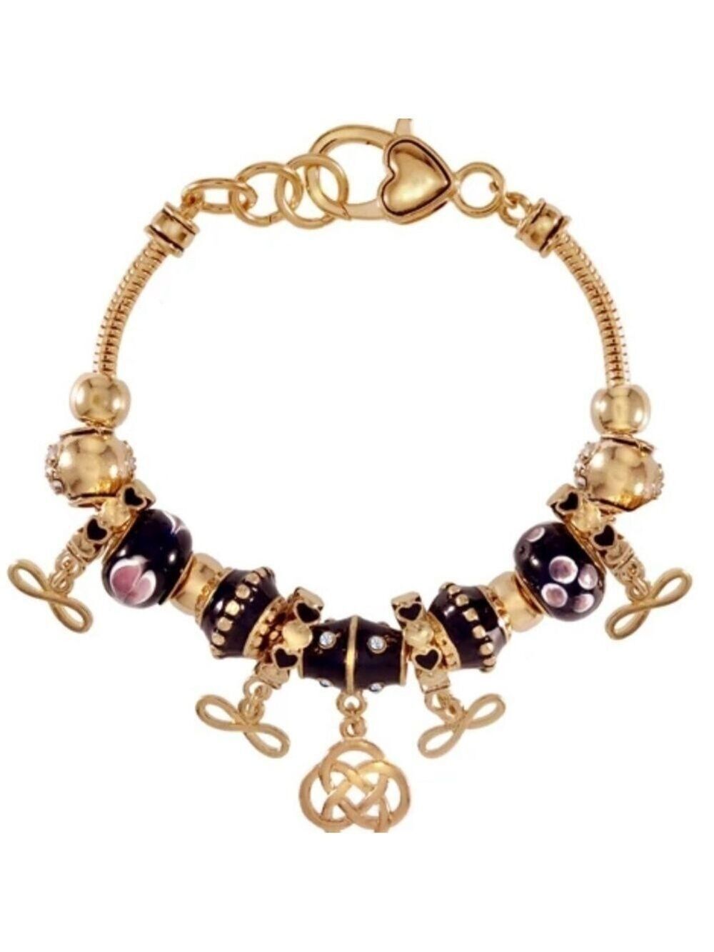 “Infinity Theme” Black Charm Bracelet by Landau, Vintage, 15 Charms, NWT.